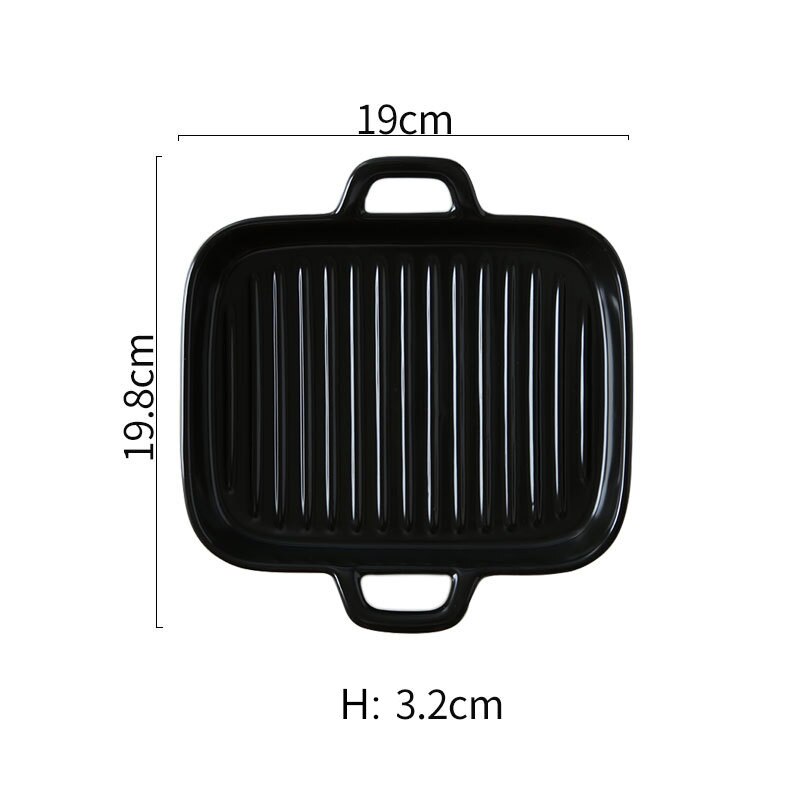 Nordic Solid Rectangle Ceramic Dinner Plate Double Ears Heat Resistant Porcelain Cheese Baking Plate Steak Sushi Fruit Tray: Square Black