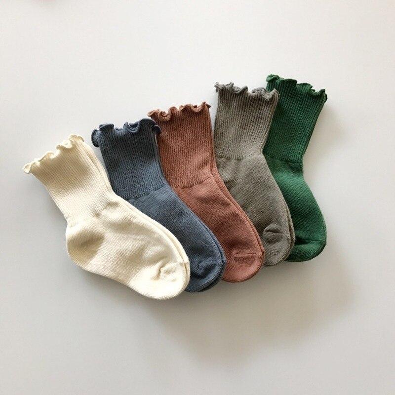 Newborn Infant Baby Solid Color Floor Socks Kids Toddlers Girls Soft Cotton Ruffle Princess Ankle Socks Children Accessories
