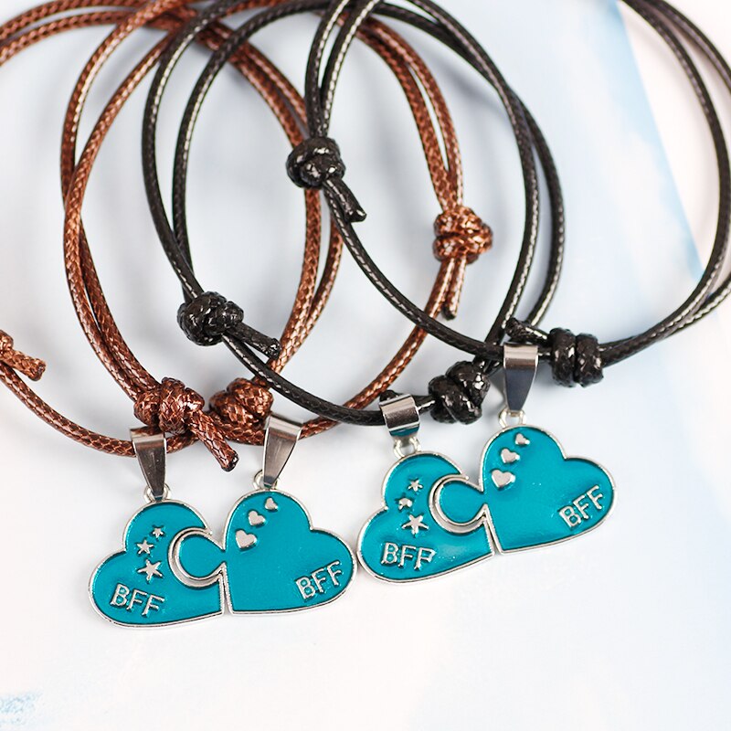 BFF Friendship Jewelry Bracelet 2 Piece Set Leather Cord Pendant Men And Women Heart Shape Alloy Best Friend