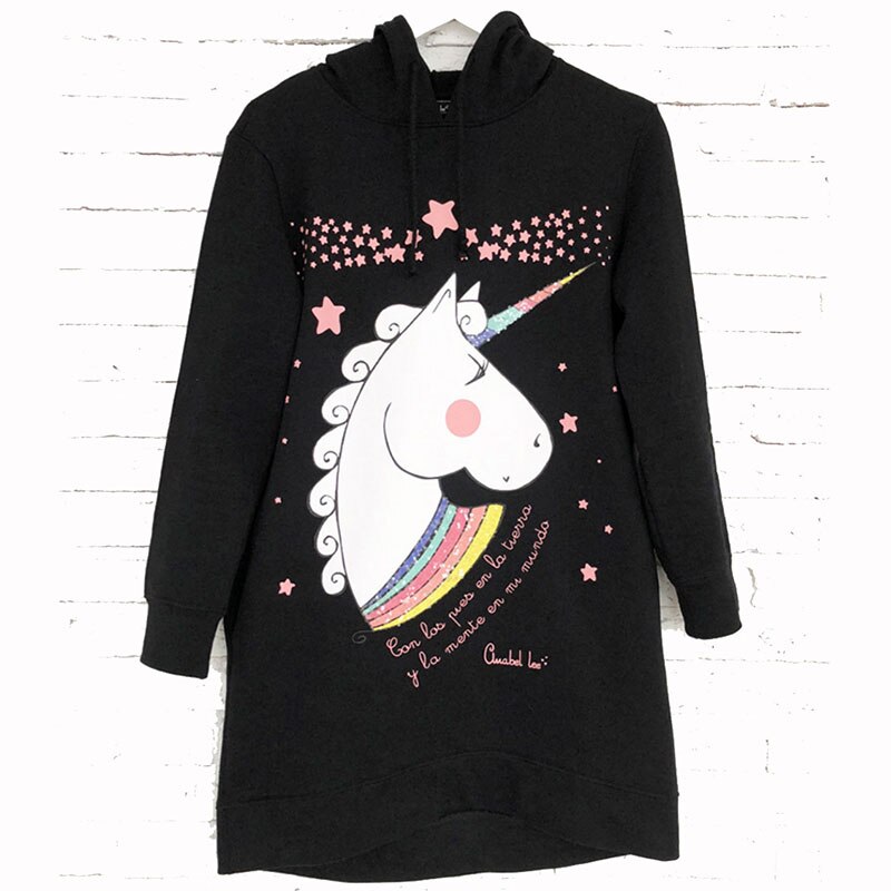 Unicorn print hettegenser kjole høst vinter langermet hettegenser mor datter familie sweatshirts familie matchende klær
