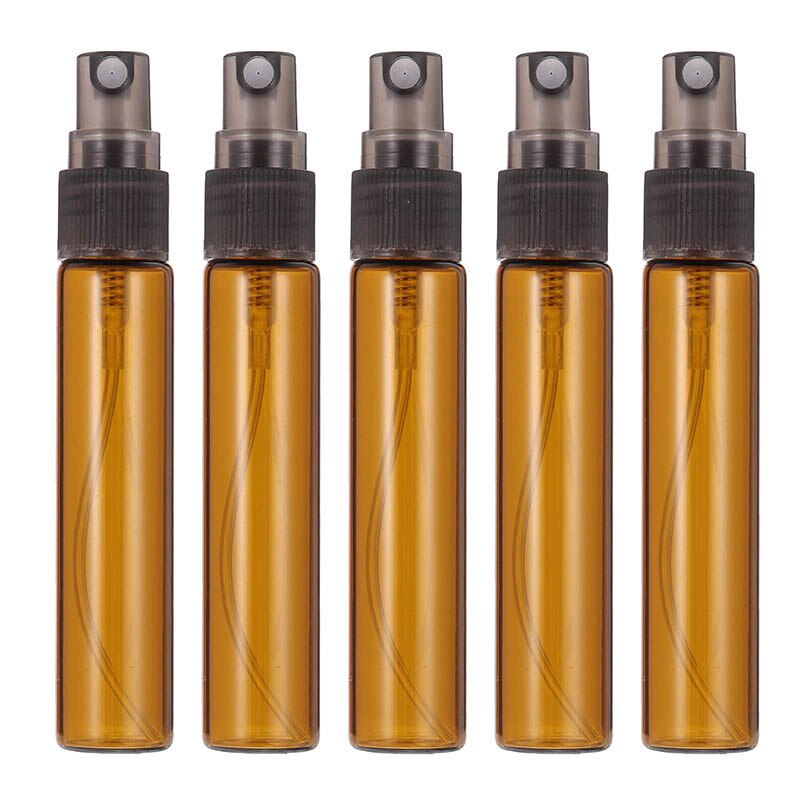 5Pcs 10Ml Amber Glazen Fles Hervulbare Spray Flessen Etherische Olie Verstuiver Voor Plantaardige Olie Essentie Parfum Opslaan Container