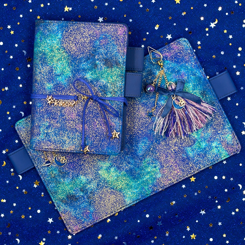 Date A5 A6 belle Kawaii étoile bleue Bling Bling carnet Agenda Journal planificateur Journal hebdomadaire Plan manuel papeterie