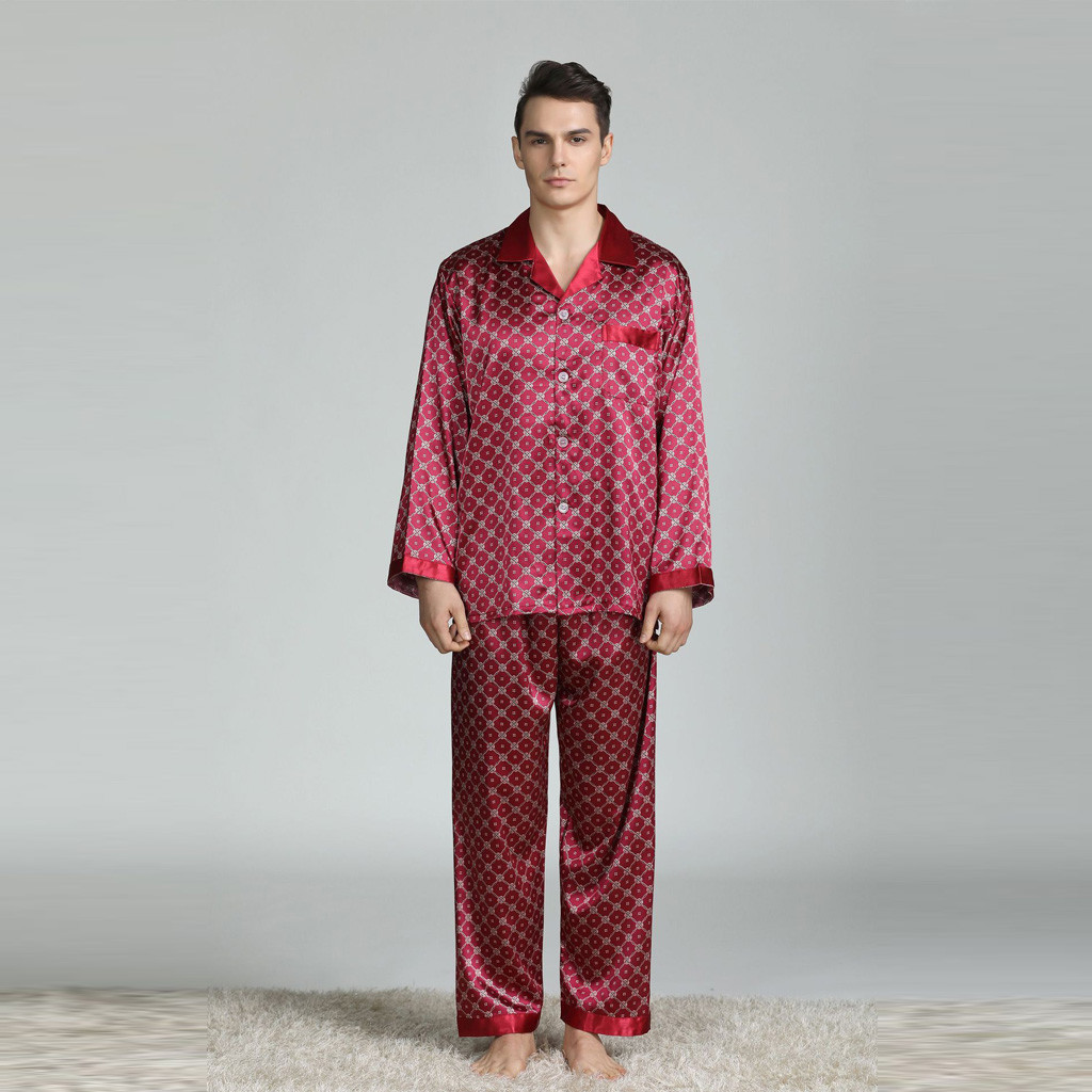 Zijden Pyjama Voor Mannen Lange Mouwen Pijama Hombre Zijden Pyjama Pak Nachtkleding Pijama De Los Hombres Pyjama Mannen Pigiama uomo: Rood / XXXL