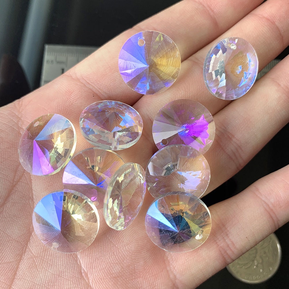 10 stk rainbow aurora disc krystal perler ufo spacer løs perle lysekrone prisme charm lampe del solfanger gør det selv hængende