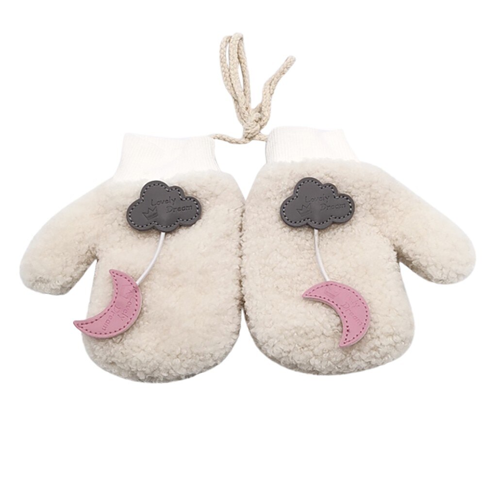 Kinder Handschuhe Winter Kinder Mädchen Winter Nette Cartoon Print Villus Warm Halten Winter Kinder Handschuhe Handschuhe Rekawiczki Dzieciece: WHITE
