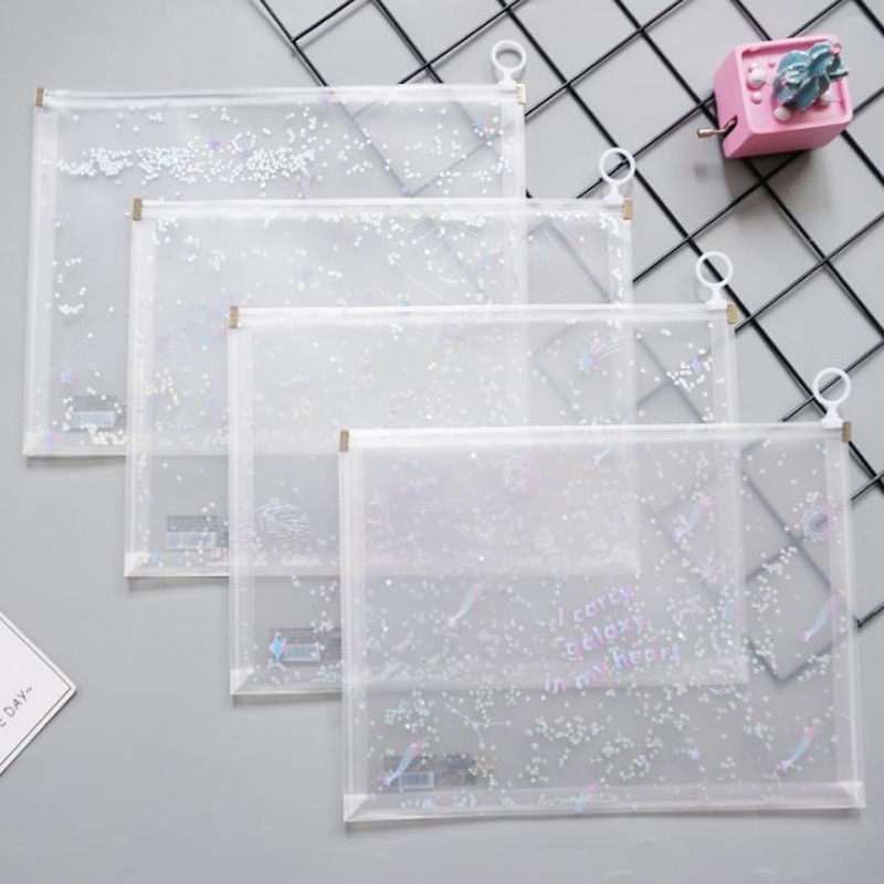 Kawaii A4-Bolsa de archivo con cremallera para documentos, carpeta de archivos, papelería, producción de archivo, cielo estrellado, Planeta, Galaxia, PP, 1 ud.