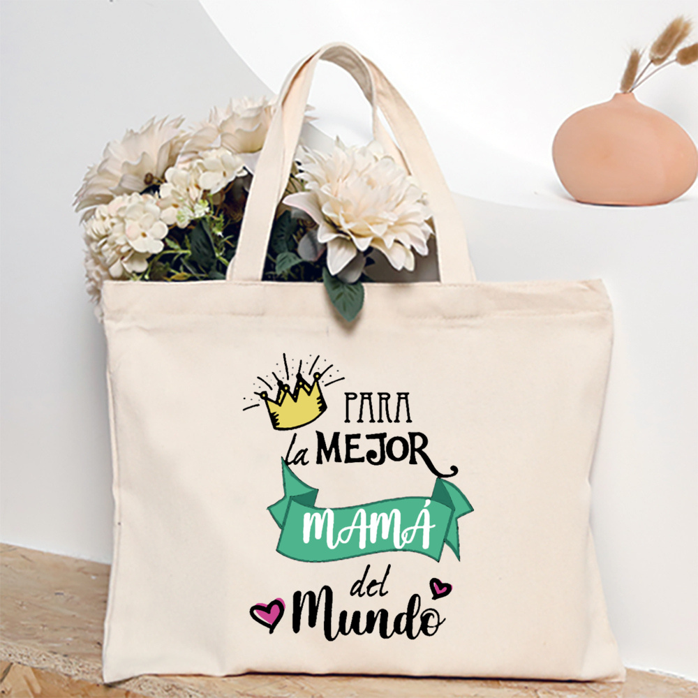 Tengo una mejor mamá del mundo, bolso de hombro estampado para mujer, bolso de lona, bolsos de compras para mujer, de cumpleaños para el día de la madre: Beige