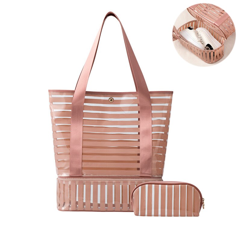PVC Swimming Bag Transparent Handbags Strip Clear Beach Pool Swim Storage Bags For Women Tavel Waterproof Bag