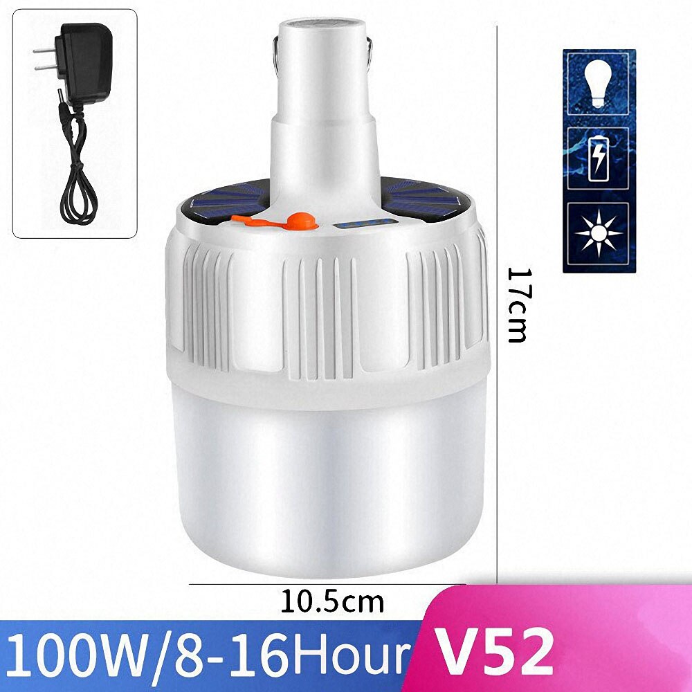 60/80/100w kampeerlampen voor buiten, op zonne-energie werkende led-lamp, batterijoplader, draagbare led-lantaarnlamp voor thuis, buiten, noodverlichting voor tenten: 100w v52 zonne- / Eu-stekker