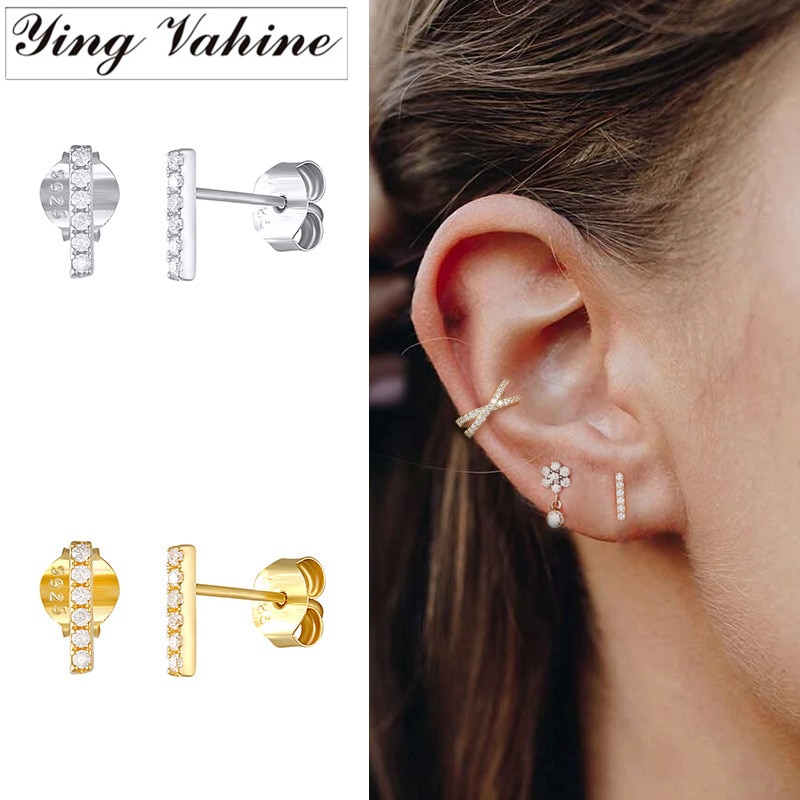 Ying Vahine 100% 925 Sterling Zilver Eenvoudige Mini Vierkante Zirkoon Kleine Stud Oorbellen Voor Vrouwen