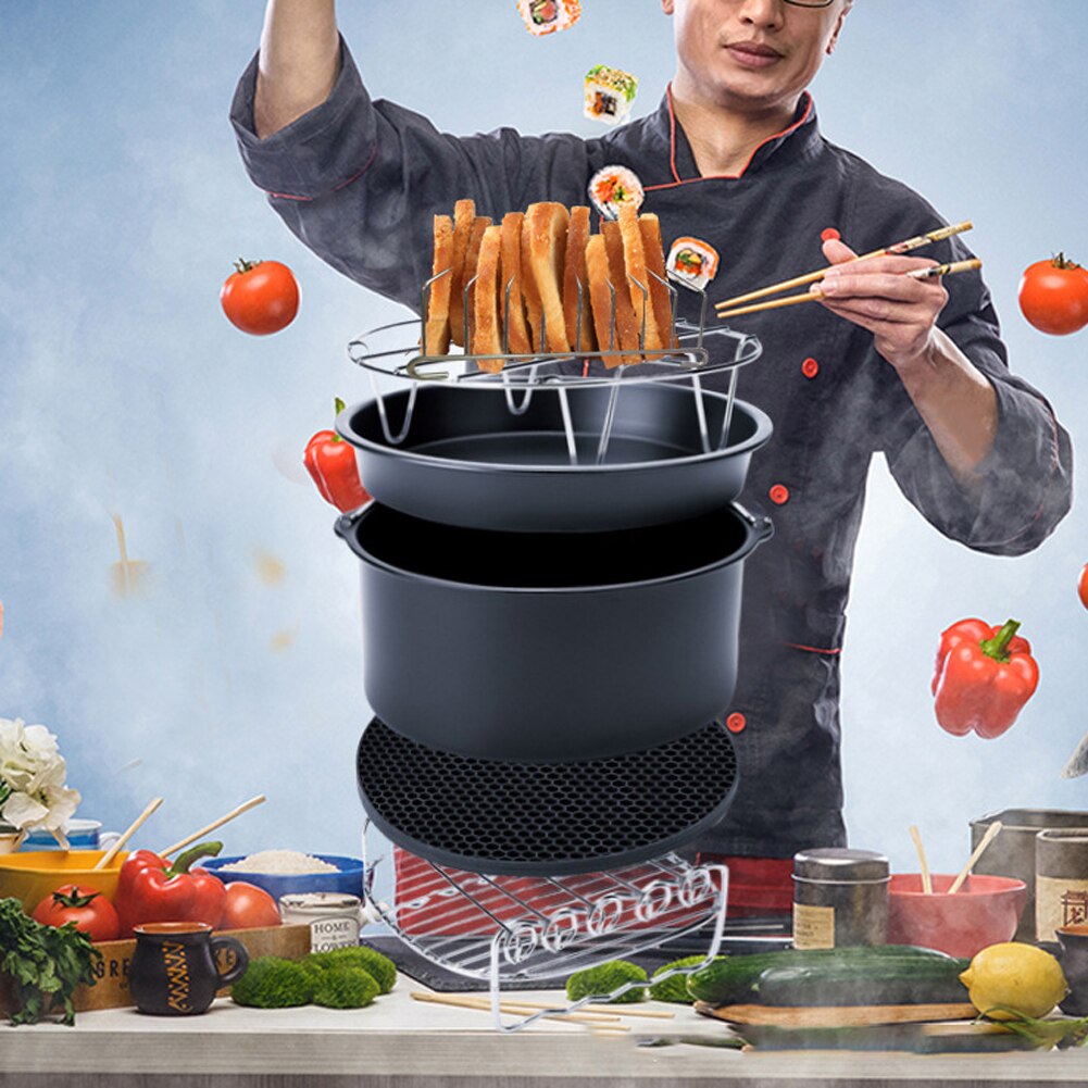 12pcs Carbon Steel Fine Air Fryer Accessories Kit Home Kitchen Cooking Tools Set Airfryer 7inch