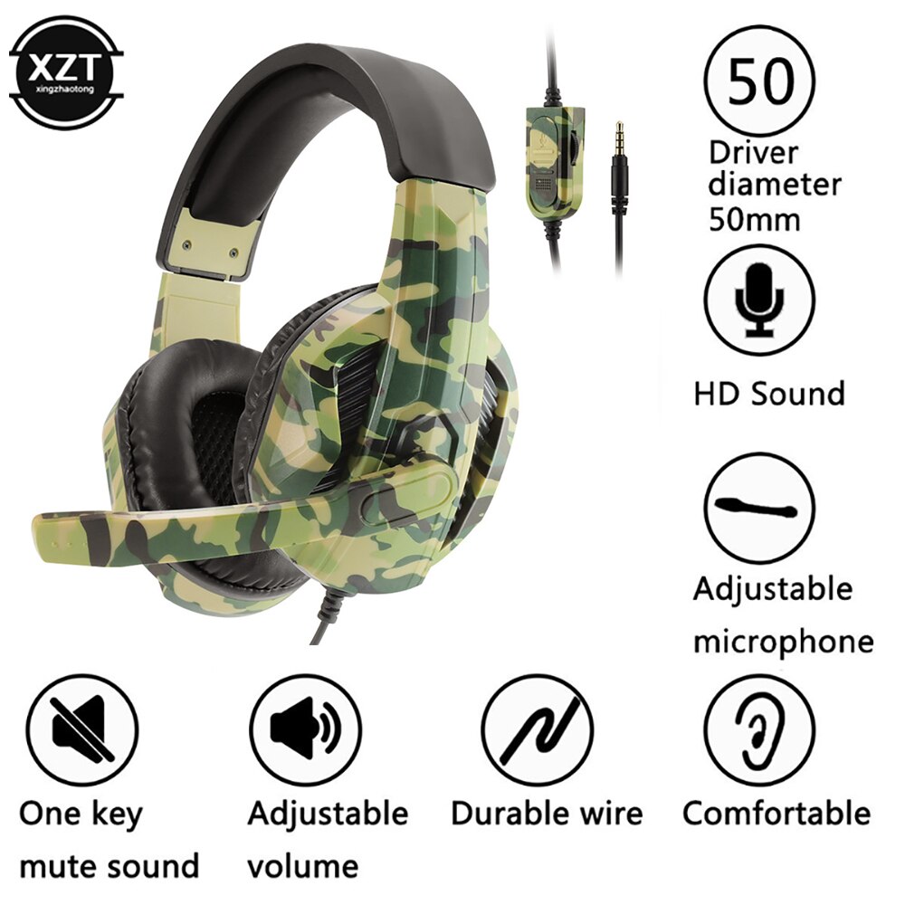 Camouflage Gaming Headset 3.5Mm Aux Jack Wired Hoofdtelefoon Gamer Cool Game Hoofdtelefoon Met Microfoon Voor PS4 Xbox One Pc telefoon