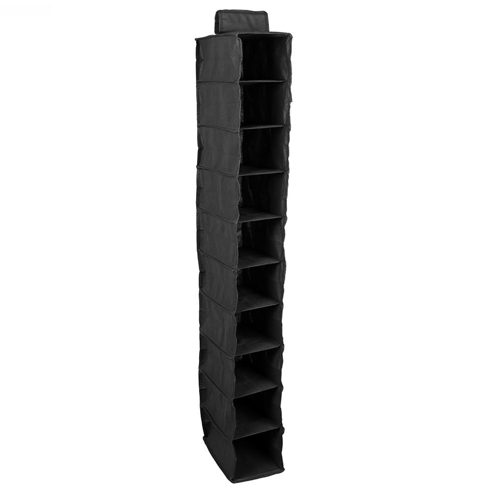 Sac de rangement suspendu à 10 couches, organisateur de placard, organisateur de garde-robe, vêtements, poches de rangement de porte, chaussures, boîte à tiroirs suspendue, étagères: Black