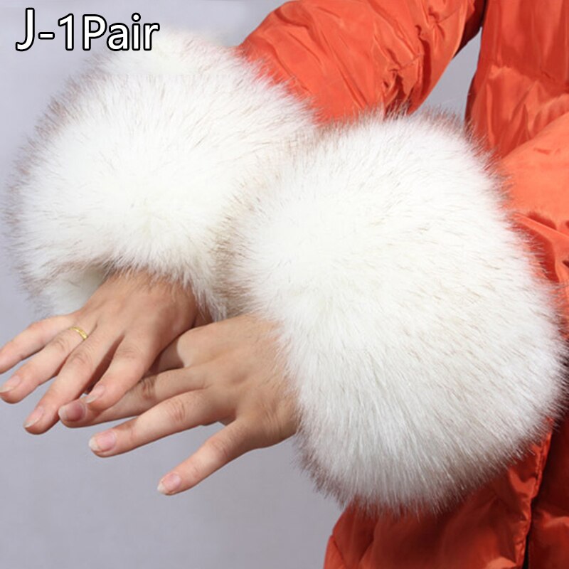 2 pezzi grande polsino in pelliccia da polso decorazione manica grande cappotto invernale manica anello mano pelliccia di volpe sintetica pelliccia grande maniche lunghe calde polsini scaldamuscoli: J