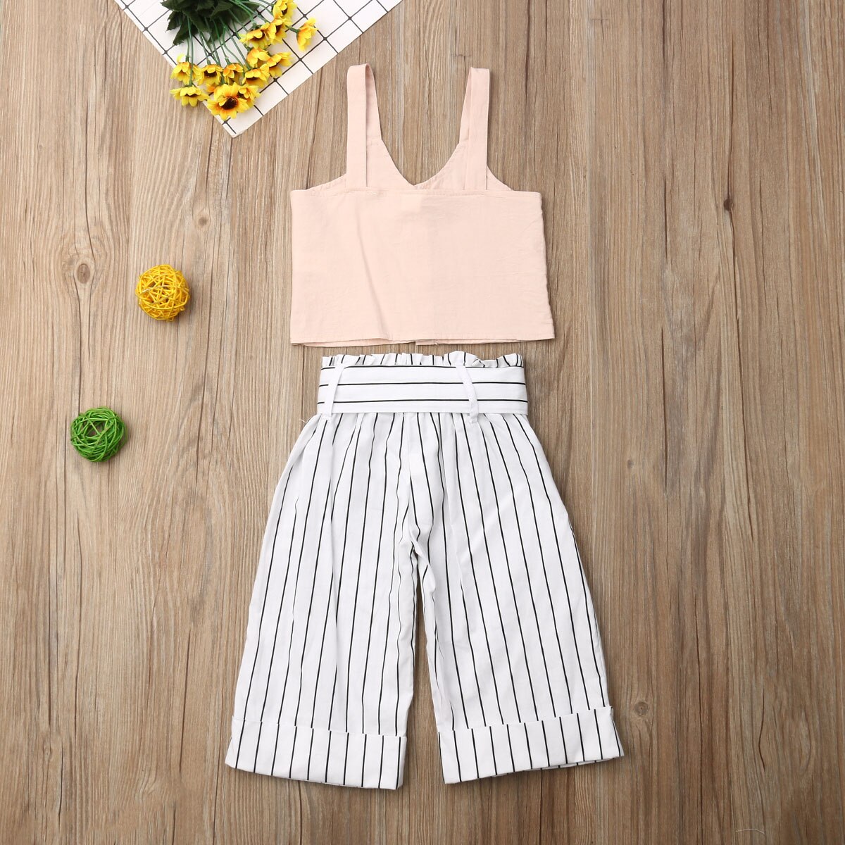 Baby zomerkleding peuter kind babymeisje crop top vest gestreepte wijde broek broek outfit kleding 1-6y