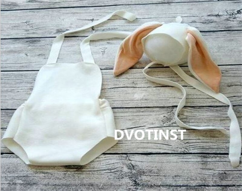 Dvotinst Baby Photography Props Animals Rabbit Bonnet Hat+Outfits Set Fotografia Accessories Infantil Studio Shoot Photo Prop