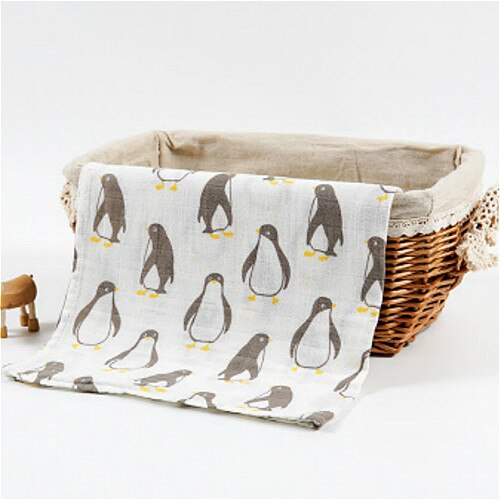 Cotton Baby Blankets Newborn Soft Organic Cotton Baby Blanket Muslin Swaddle Wrap Feeding Burp Cloth Towel Scarf Baby Stuff: Penguin