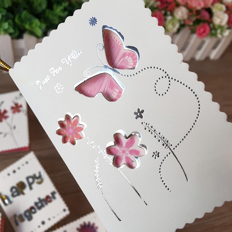 160 pièces/ensemble Mini petite fleur carte de voeux creuse avec enveloppes or paillettes 3d Pop Up meilleurs voeux blanc merci cartes