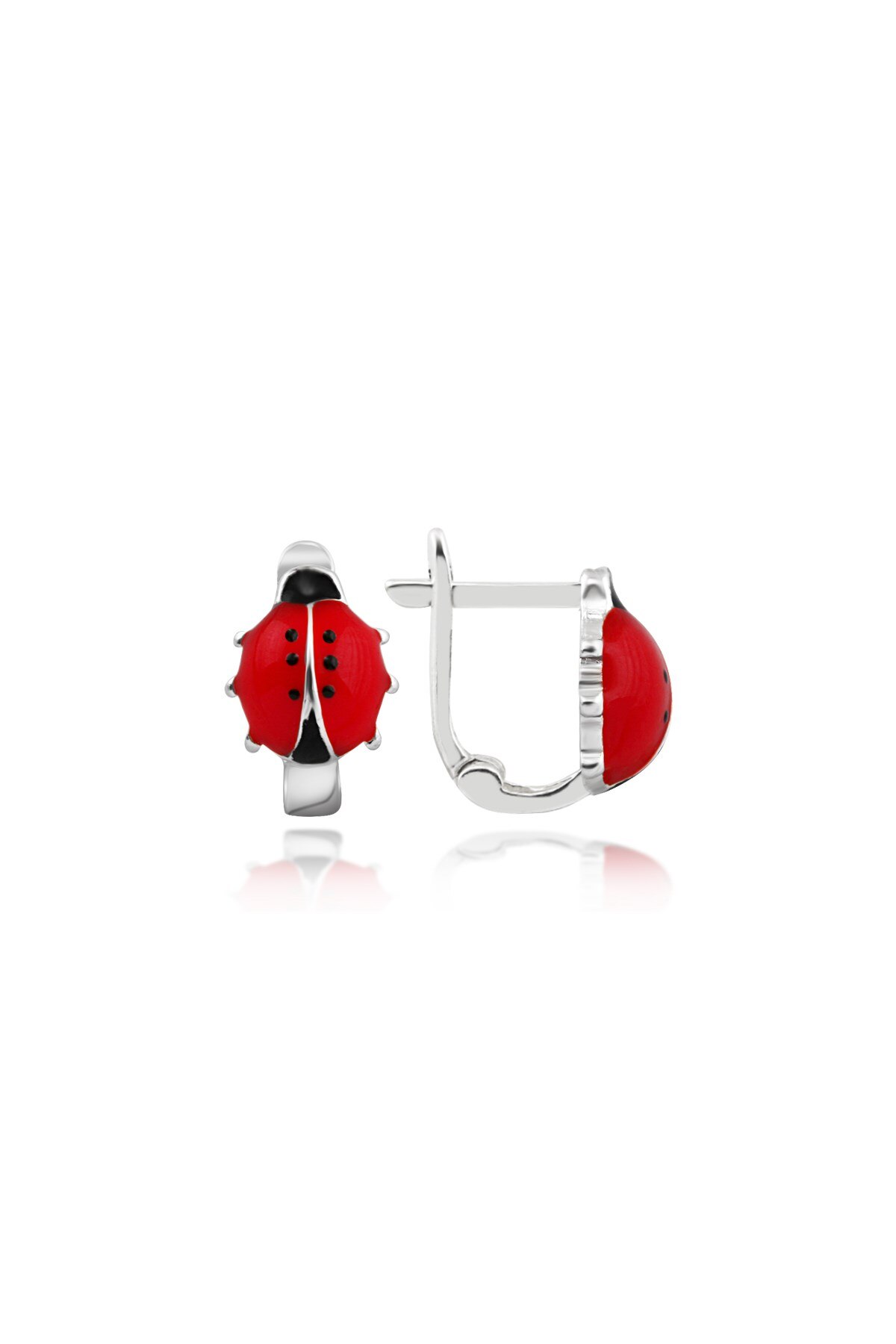 Sterling Silver Ladybug Earrings - 7mm Red Enamel Post Earrings With Rhodium Plating