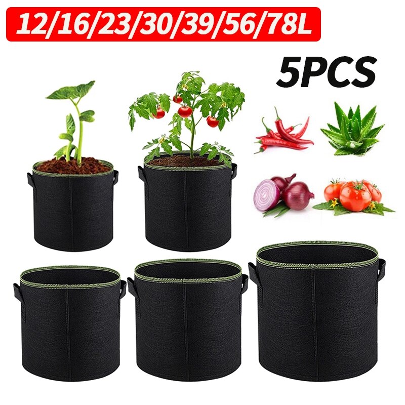 5pcs 3/4/5/7 Gallon Plant Flower Grow Bags Pot Home Garden Tools Potato Strawberry Felt Vegetable Jardin Gardening Growing Pot