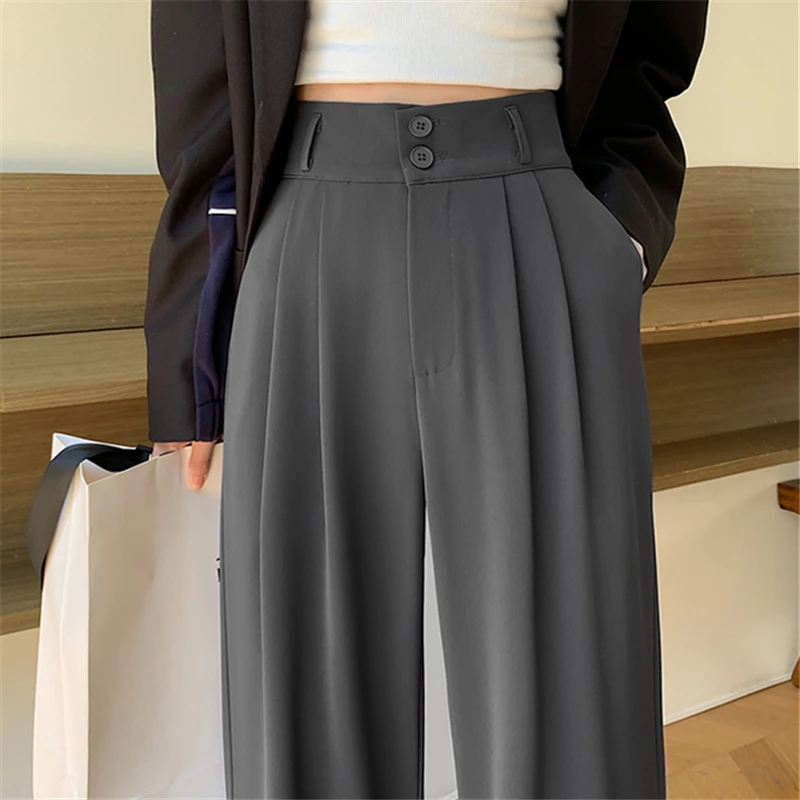 Spring Summer White High Waist Suit Wide Leg Women's Pants Female Buttons Minimalism Straight Loose Trousers: XS / SKY BLUE