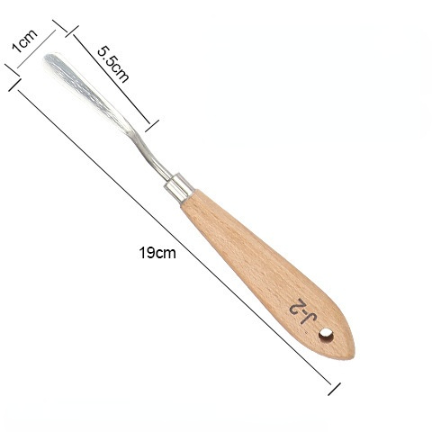 Raspador de arte de forma especial de cerámica de acero inoxidable, cuchillo de paleta de pintura acrílica con mango de madera, herramienta de cerámica con textura de pintura al óleo: J-2