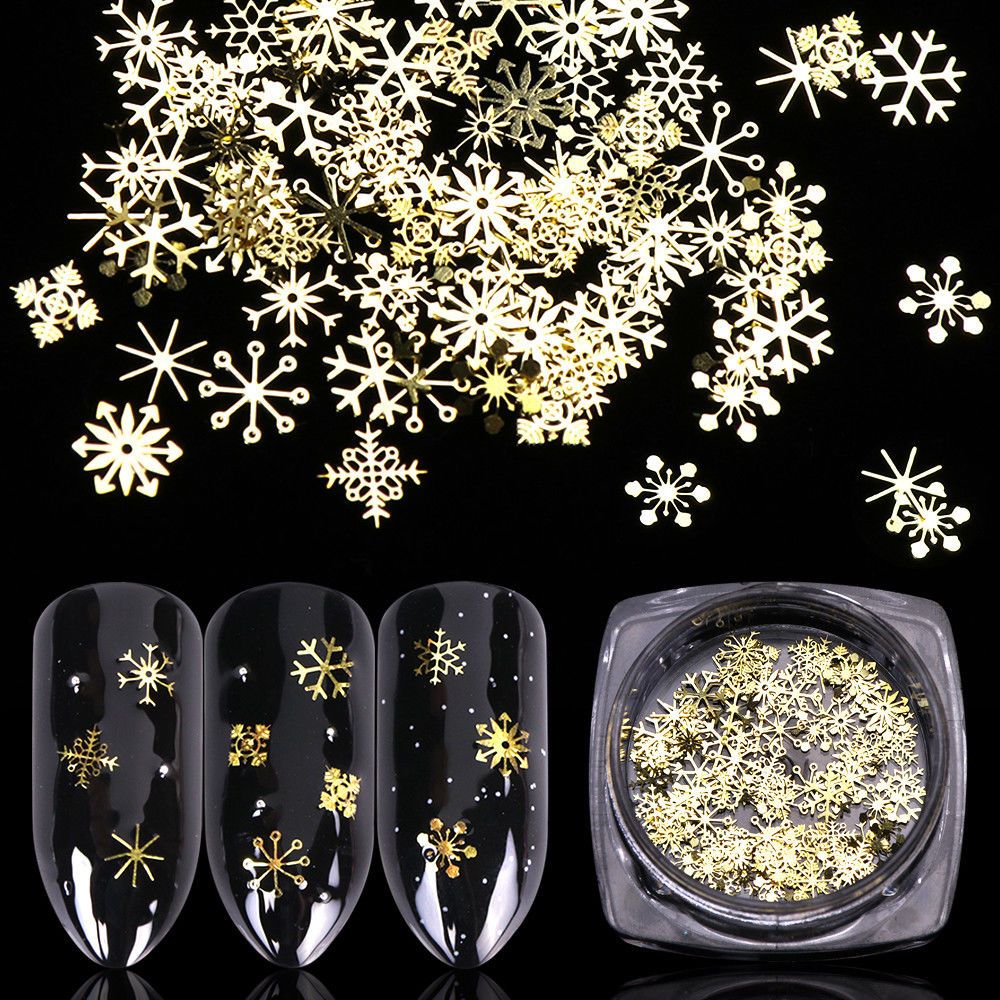 Kerst Decor Manicure Tips Sneeuwvlok Nail Pailletten Nail Art Glitter Gold Metal Slices