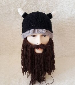 Men&#39;s Barbarian Vagabond Viking Beard Beanie Horn Hats Handmade Winter Warm Birthday Cool Funny Gag Halloween CaP: Auburn