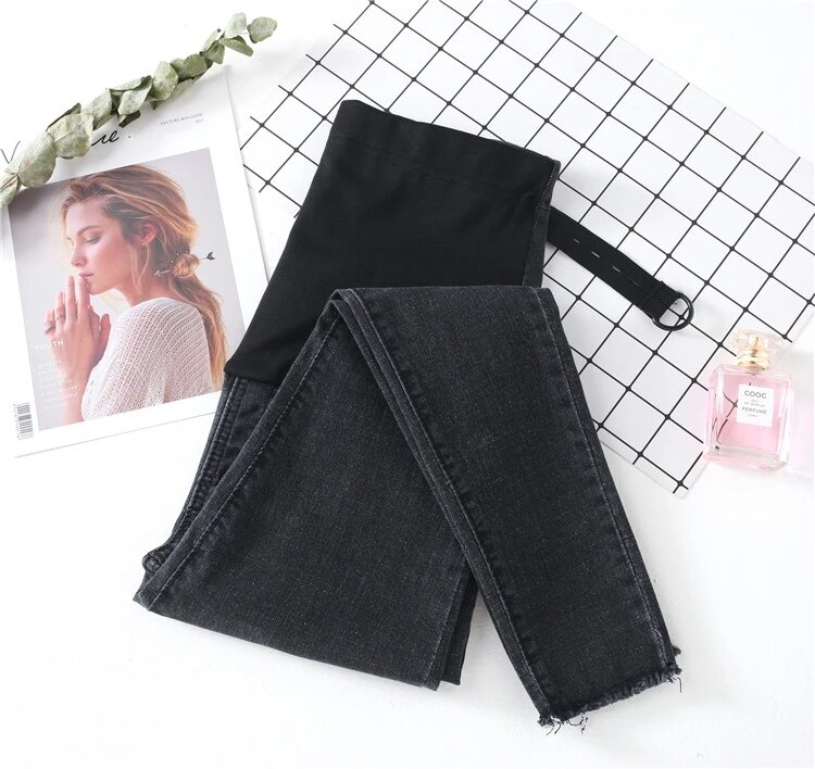 Calça jeans maternidade de 9/10 comprimento, jeans elástico, lavado, moda verão, roupa lápis para mulheres grávidas, calças para gravidez: 0252 BLACK / M