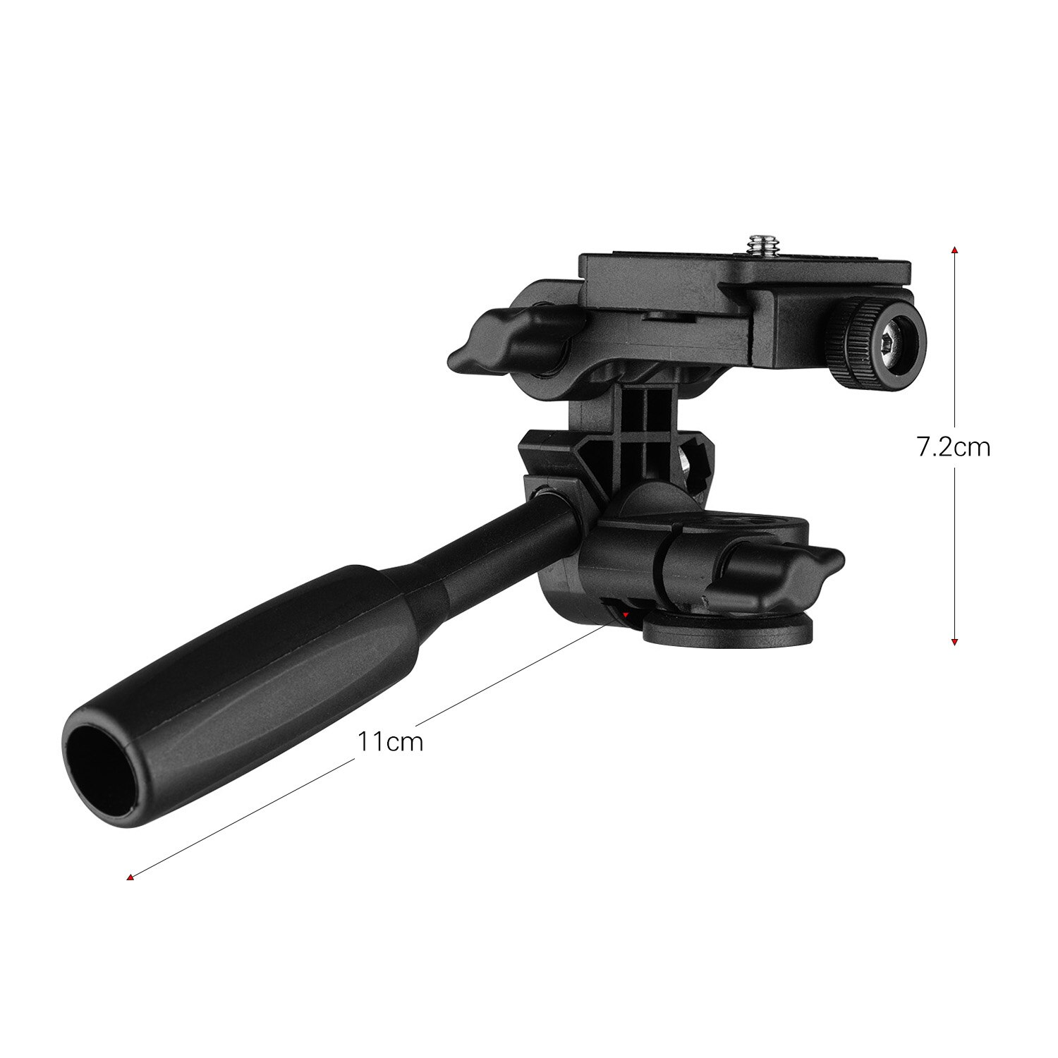 3-Way Pan Tilt Head 360° Panoramic 3KG Payload with Handle Quick Release Plate Universal 1/4 Mounting for Camera Tripod Mounting
