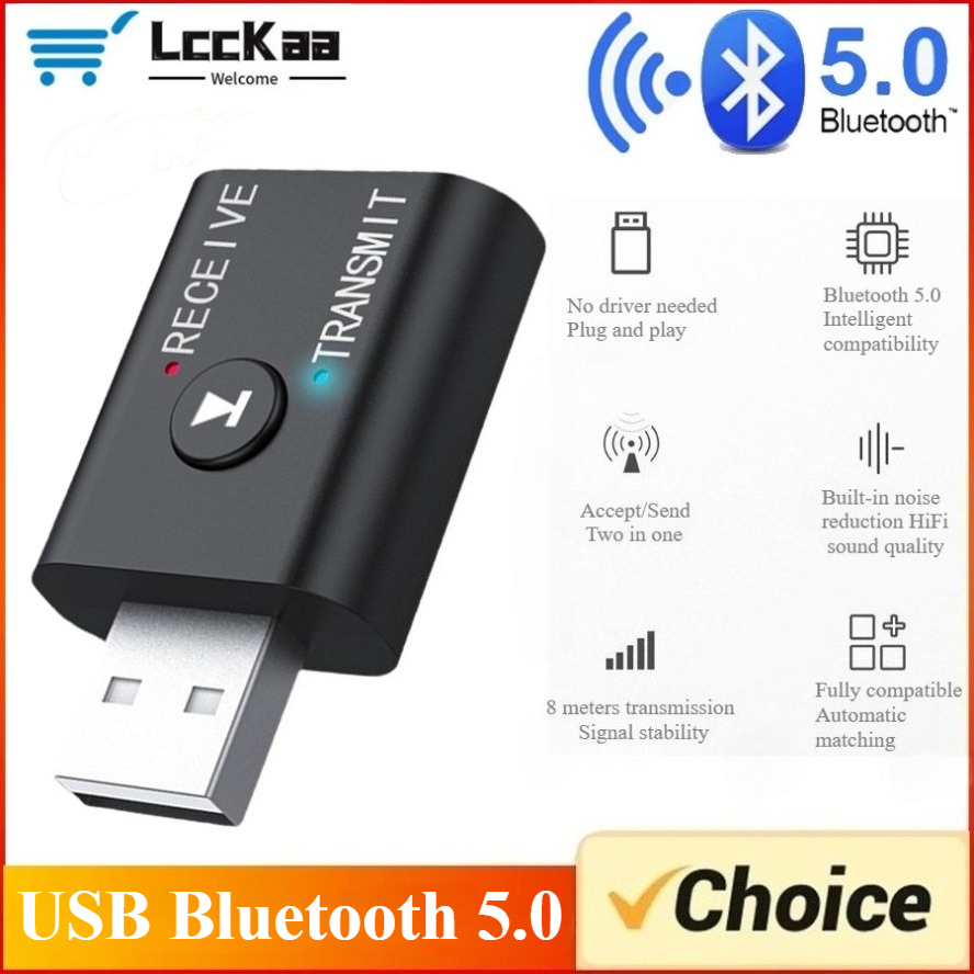 2 IN 1 USB Bluetooth 5.0 Adapter Transmiter Receiver 3.5mm Audio Dongle Wireless USB Adapter for PC Laptop TV Speaker Headset