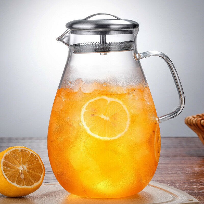 Glass Cold Water Pot 1800ml Heat Resisting Borosilicate Glass Fruit Juice Jug Coffee Pitcher Afternoon Flower Tea Pot Teapot