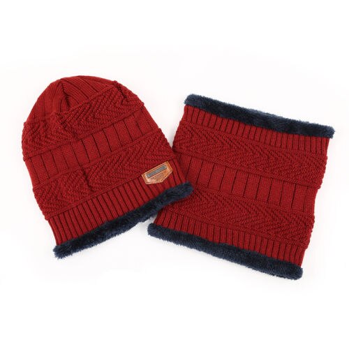 Brand Mode Vrouwen Mannen Camping Hoed Winter Beanie Baggy Warme Wol Fleece Ski Cap + Halsdoek Sjaals 2 stks Set: Bordeauxrood