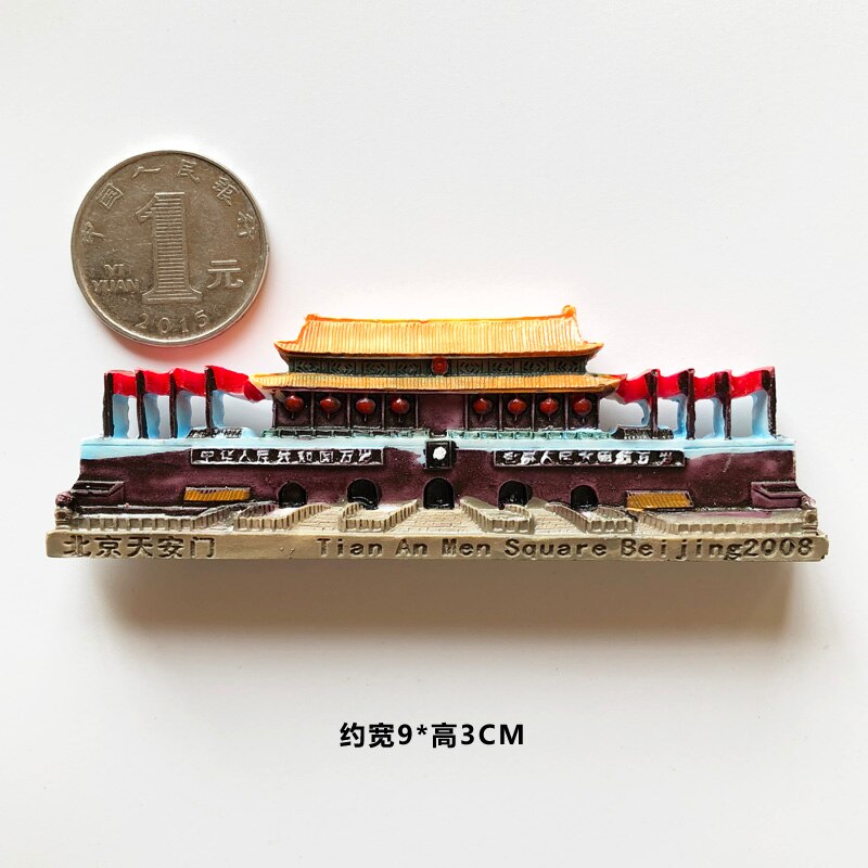 Souvenir Fridge Magnets Beijing Tiananmen Square Courtyard Great Wall Resin Sticker Building Travel Refrigerator Magnet: Tiananmen Square