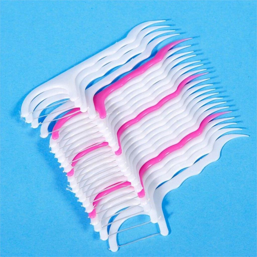 50 pcs cure-dent et fil dentaire 2 en 1 propre soins en plastique