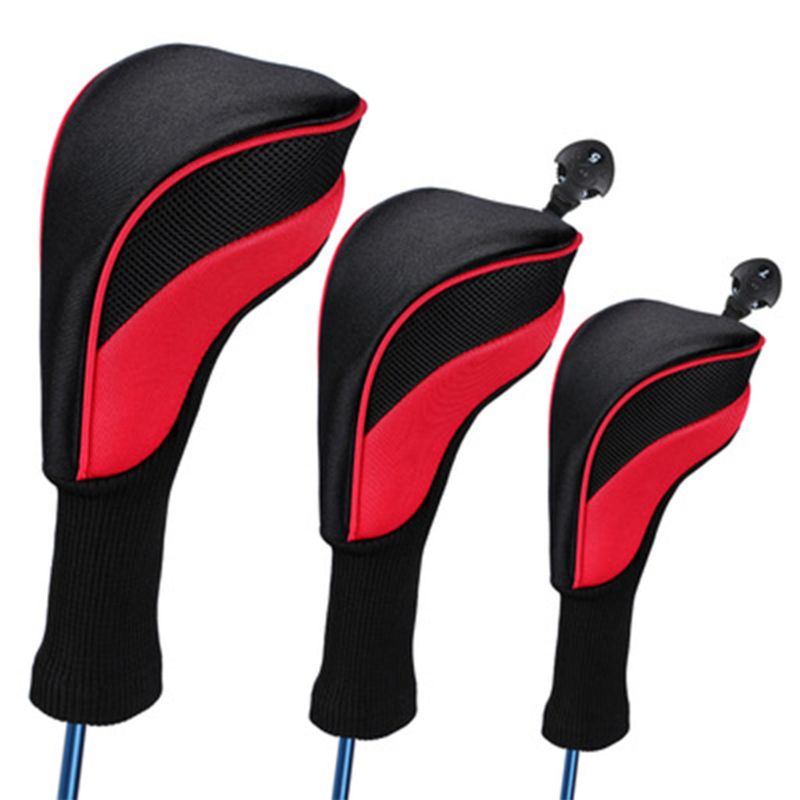 3 Pcs Hoge Elastische Ademend Golf Club Head Covers Lange Hals Verwisselbare No Tag Club Componenten Sport Levert Accessoire: Rood