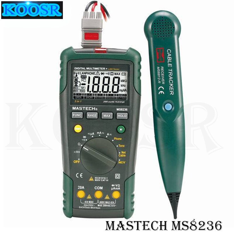 MASTECH MS8236 Digital Auto Range Multimeter LAN Tester Net Cable Tracker Tone Telephone line Check Non-contact Voltage Detect