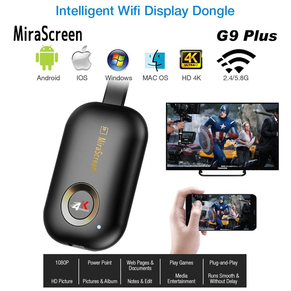 Mirascreen G9 Plus 2.4G/5.8G 4K Draadloze Hdmi Wifi Display Dongle Tv Stick Mirroring Miracast Airplay voor Android Ios