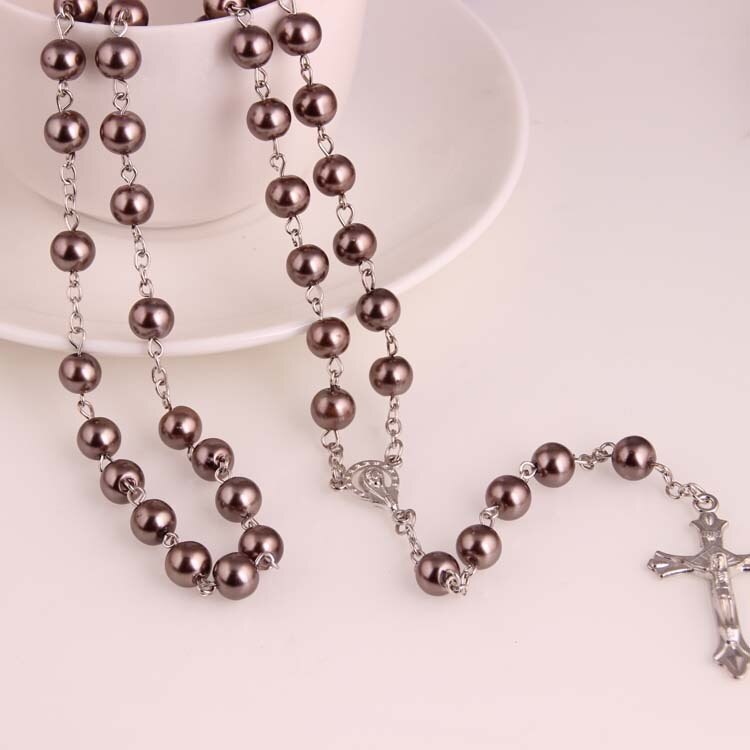 Religieuze Sieraden Zwart Glas Parel Rozenkrans Cross Christian Katholieke