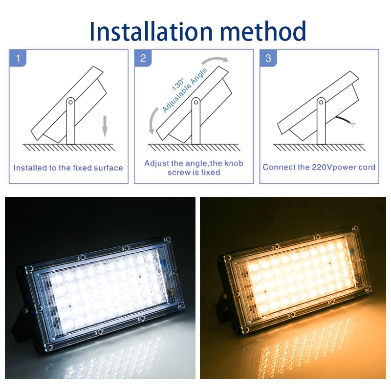 Led valonheitin 30w 50w 100w 220v valonheitin streetip 65 vedenpitävä ulkoseinä heijastin valaistus puutarha neliö spotlighted