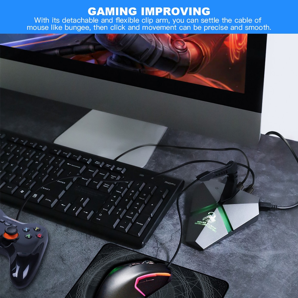 High Speed 3-Port USB2.0 Data Gaming HUB Mouse Bungee USB Hub Splitter TF Card Reader Mouse Clamp with USB-COMBO Built-in