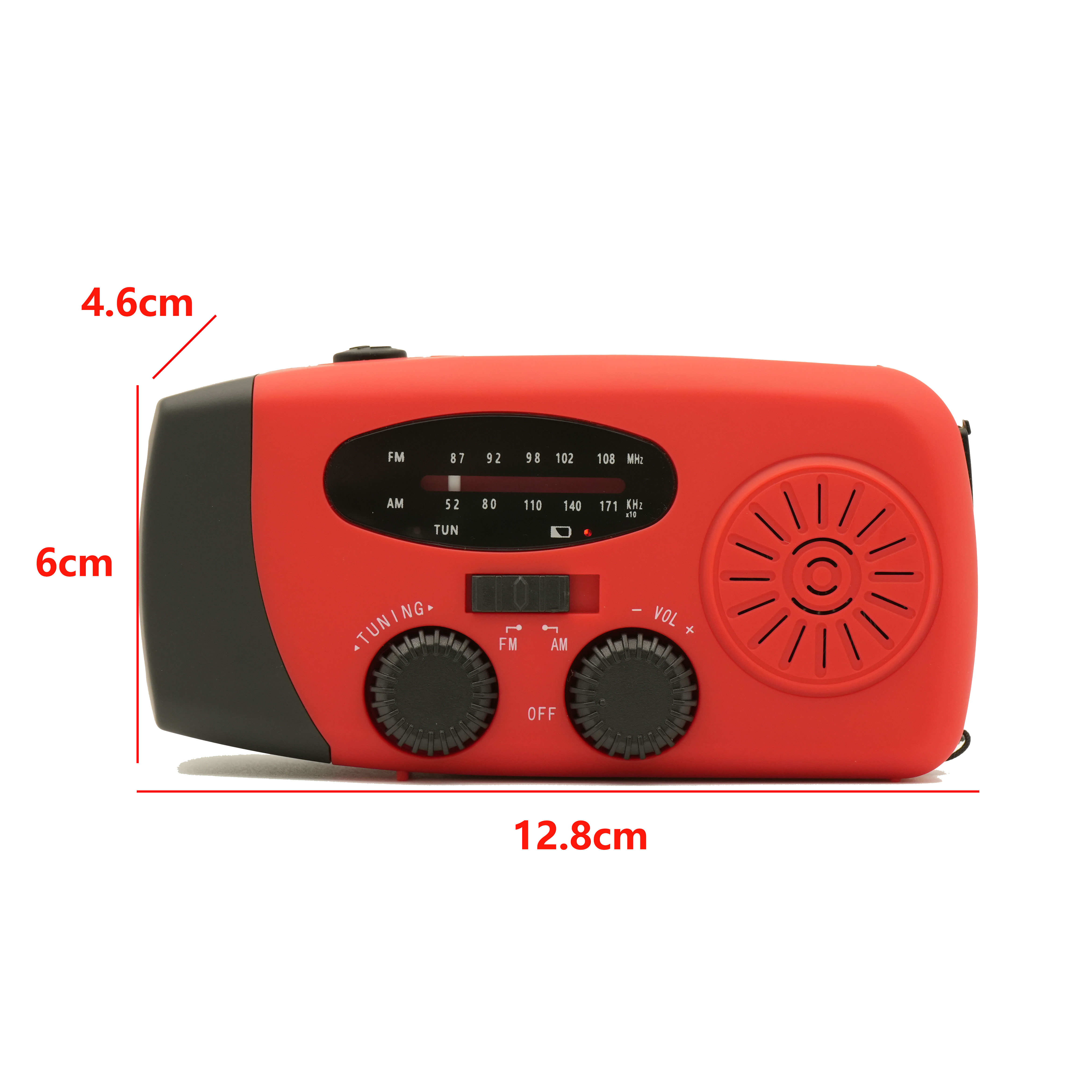 Radio fm portátil, manivela Solar, USB, carga de teléfono, Banco de energía, Radio meteorológica, alarma SOS de emergencia, linterna LED: Rojo