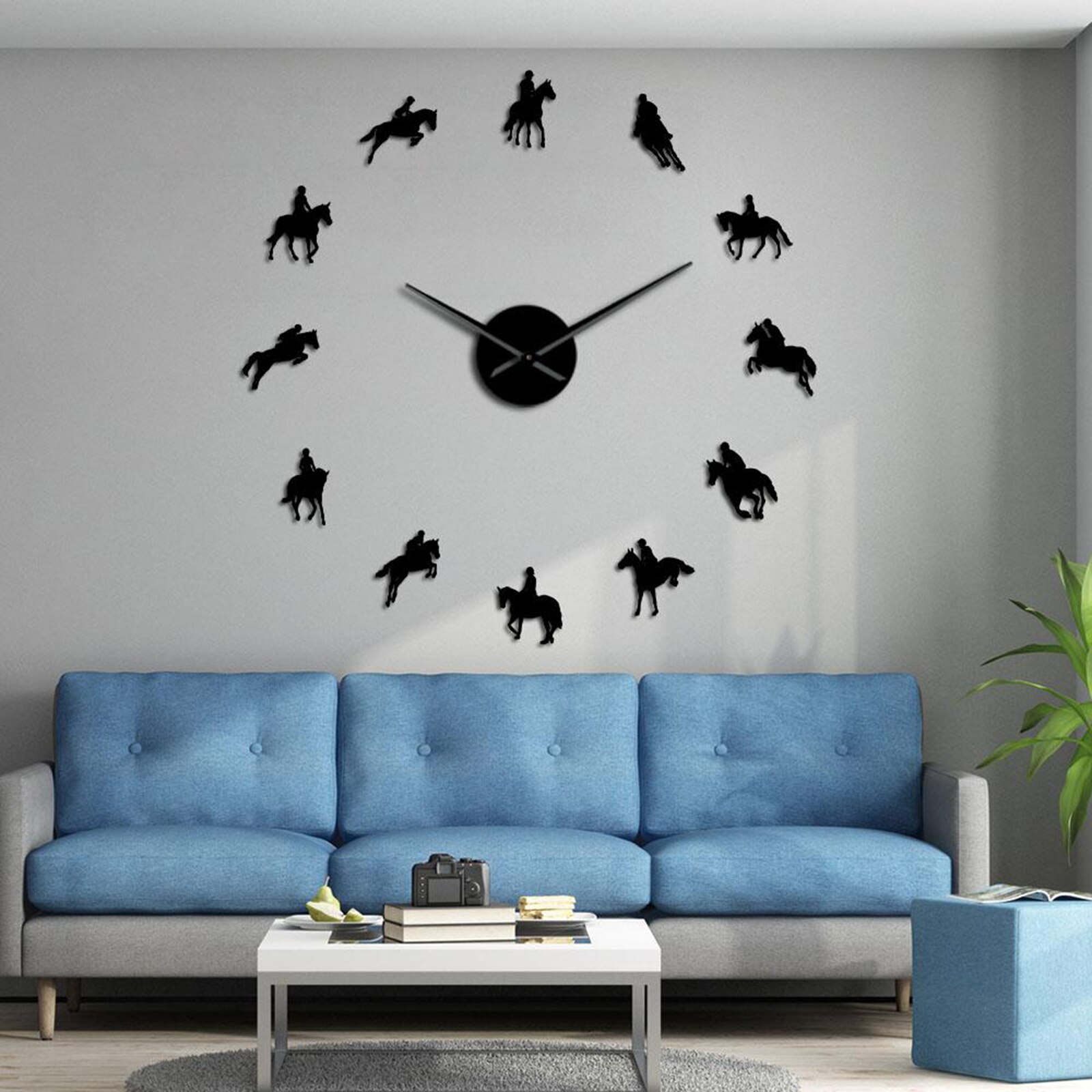 Wall Clock Stickers, DIY Frameless Modern 3D Mute Mirror Wall Clock for Home Office Decorations, Horse Pattern
