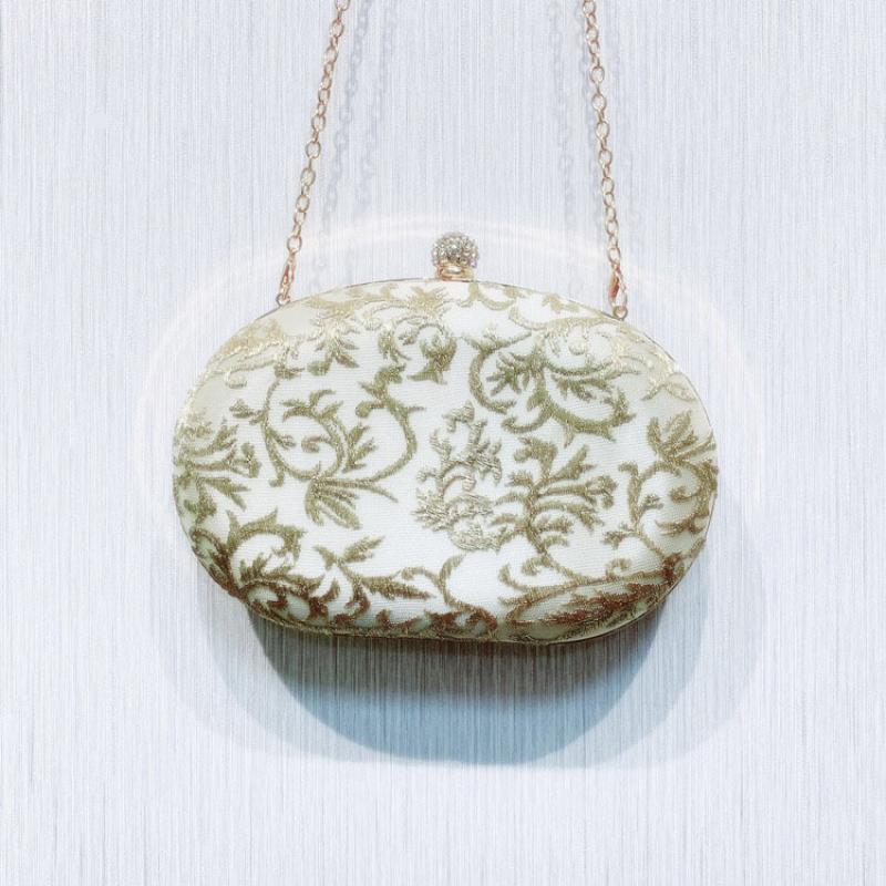 Damen-clutch, bestickte ovale schultertasche mit kette, retro-vintage-clutch, trendige tasche für hochzeiten und partys: Sekt