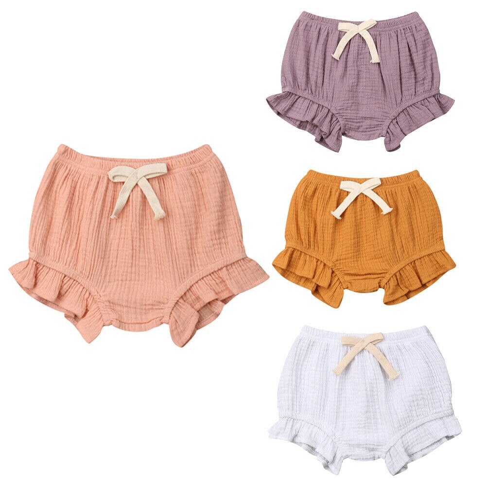 Bébé bébé fille coton couleur unie à volants PP Shorts couches couches couvre Bloomers vêtements d'été 0-18 M