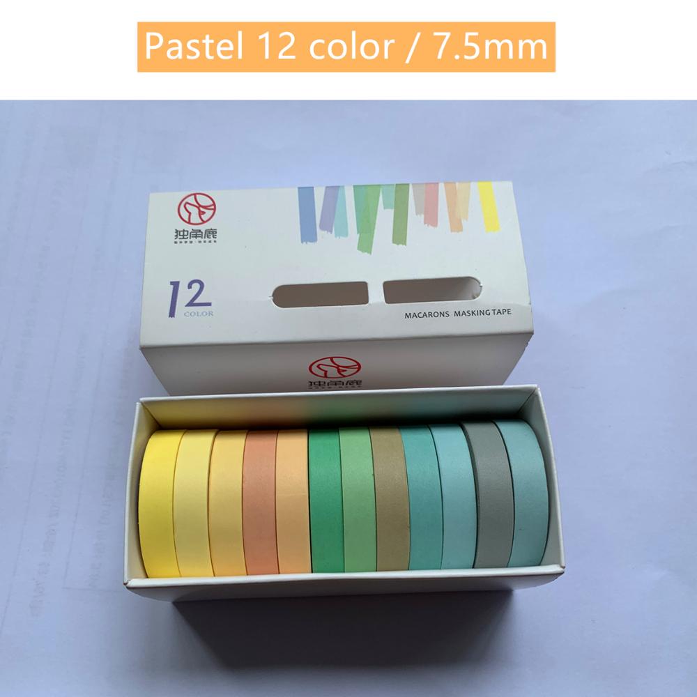 12 Uds caramelo Color Pastel Washi Tape de papel 7,5mm 15mm adhesivo cintas de enmascarar decoración pegatinas para el álbum diario de A6362: Pastel 7.5mm