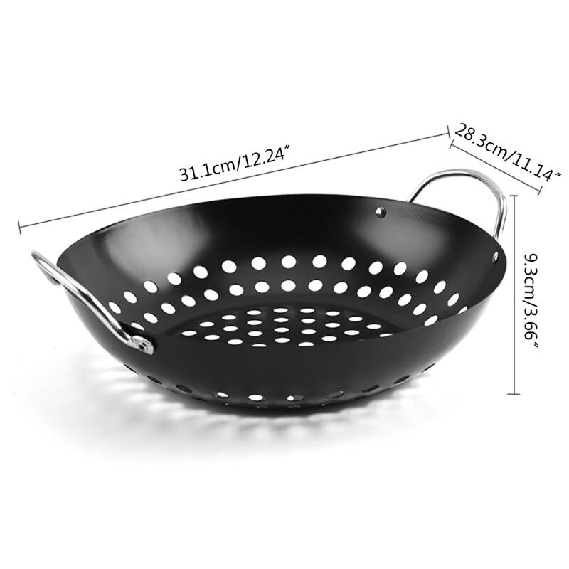 Non-stick bbq grillbricka grillplatta liten rund grillkorg med stora hål