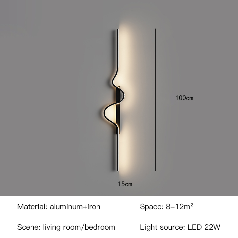 Minimalistisk led-væglampe til sengebord, stue, soveværelse, trappe, korridor, køkken, butik, tv, baggrund, moderne, sort, natbelysning