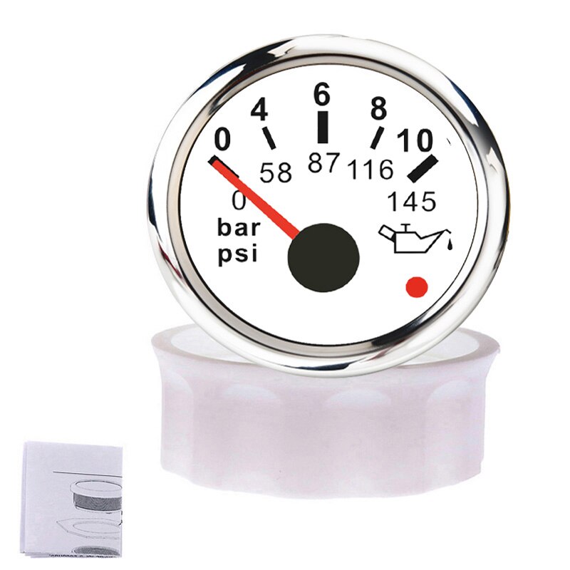 Indicador de presión de aceite de motor de 52mm para coche, 0 ~ 5Bar/ 0 ~ 10Bar para señal de 0-184 Ohm, indicador de presión de aceite con luz de alarma: 0145psi WS