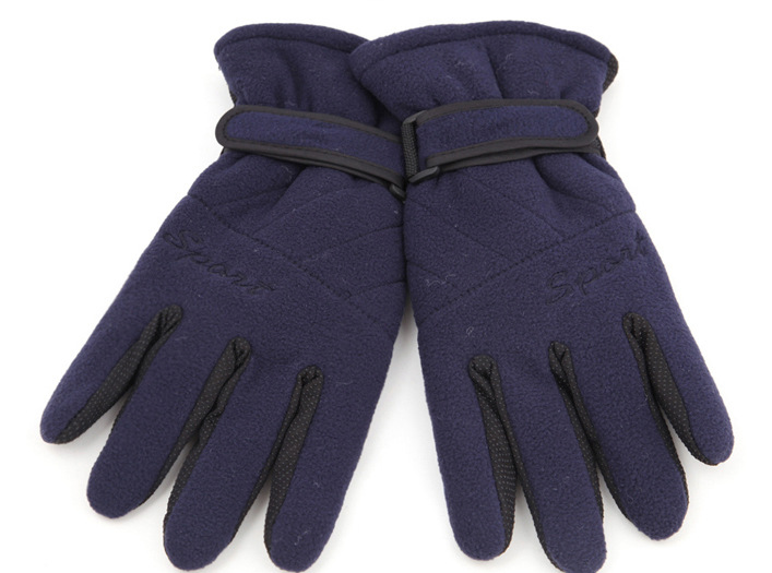 Outdoor cycling warm Thermal three layer thickening windproof wool protective gloves polar fleece gloves for men: navy